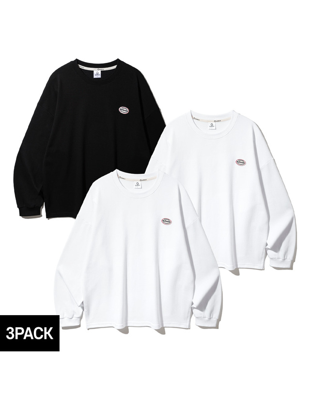 앨빈클로 [3PACK] 앨빈클로 와펜 오버핏 긴팔티셔츠 3종 패키지 착용컷