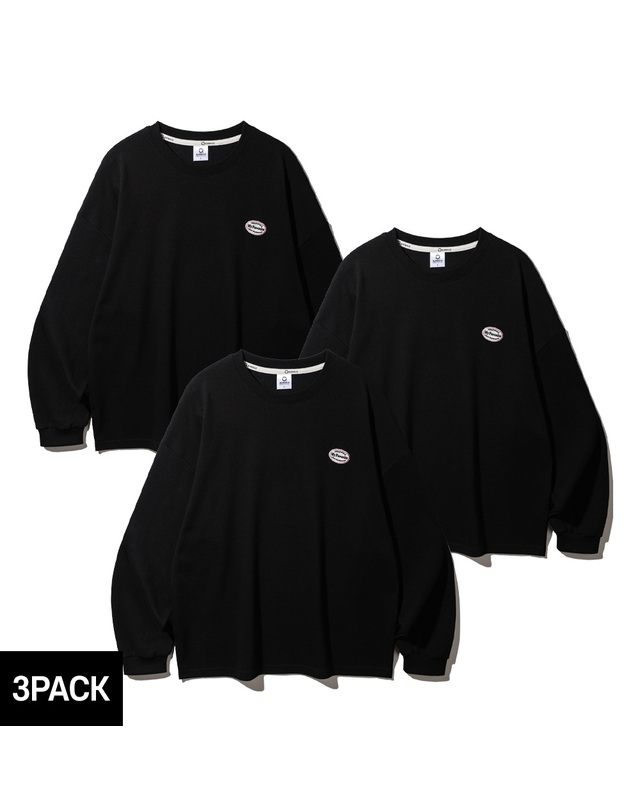 앨빈클로 [3PACK] 앨빈클로 와펜 오버핏 긴팔티셔츠 3종 패키지 착용컷