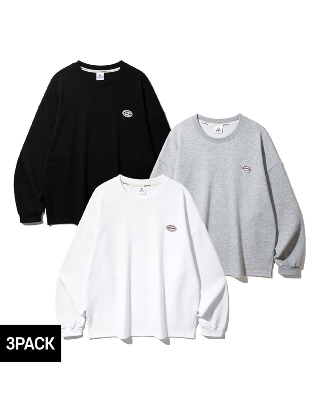 앨빈클로 [3PACK] 앨빈클로 와펜 오버핏 긴팔티셔츠 3종 패키지 착용컷