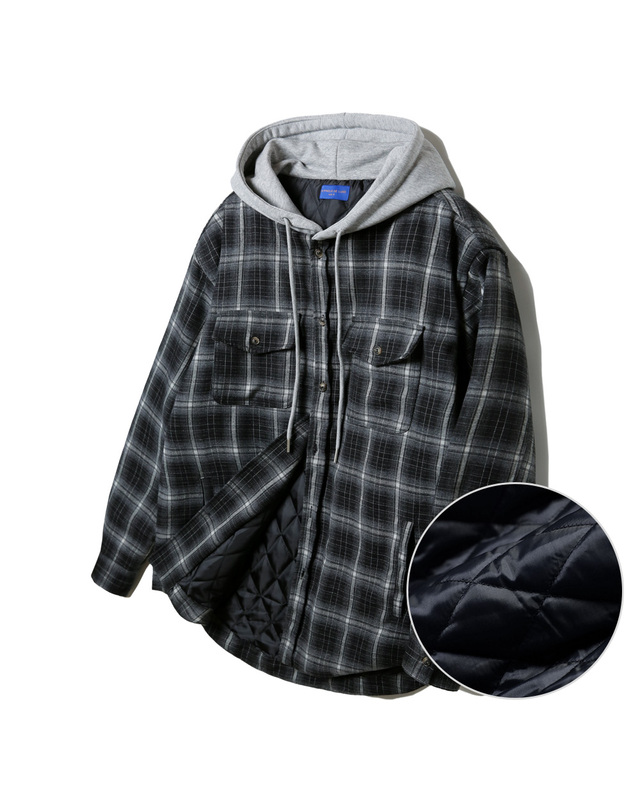 앨빈클로 [누빔][DE LUXE] 앨빈클로 시티보이 패디드 체크 후드 셔츠 DLX1295 (2 COLOR) 착용컷