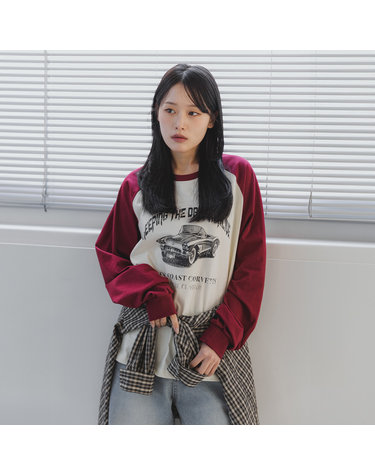앨빈클로 빈티지 자동차 래글런 오버핏 긴팔티 AVT378 (4 COLOR)