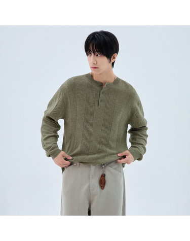 [DELUXE] 앨빈클로 린넨 멀티 헨리 라운드 긴팔 니트 DLX1524 (3 COLOR)