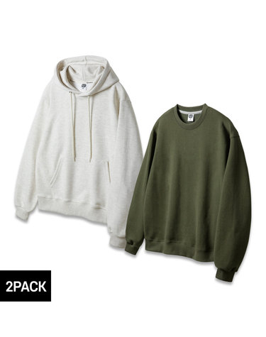 [2PACK] 앨빈클로 레귤러핏 무지 후드티/맨투맨 2종 패키지