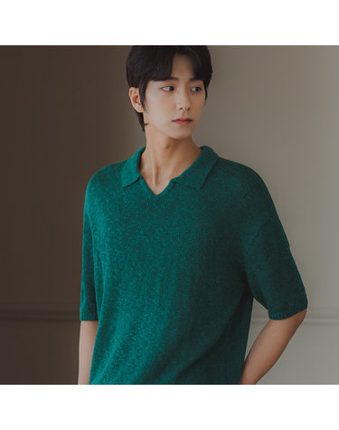 [DELUXE] 앨빈클로 슬럽 오픈 카라 하프 니트 DLX1519 (4 COLOR)