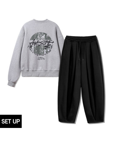[SET] 앨빈클로 AWESOME 크롭 맨투맨 벌룬 와이드 팬츠 셋업