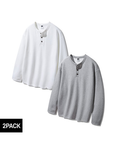 [2PACK] 앨빈클로 3버튼 헨리넥 루즈핏 긴팔티 2종 패키지