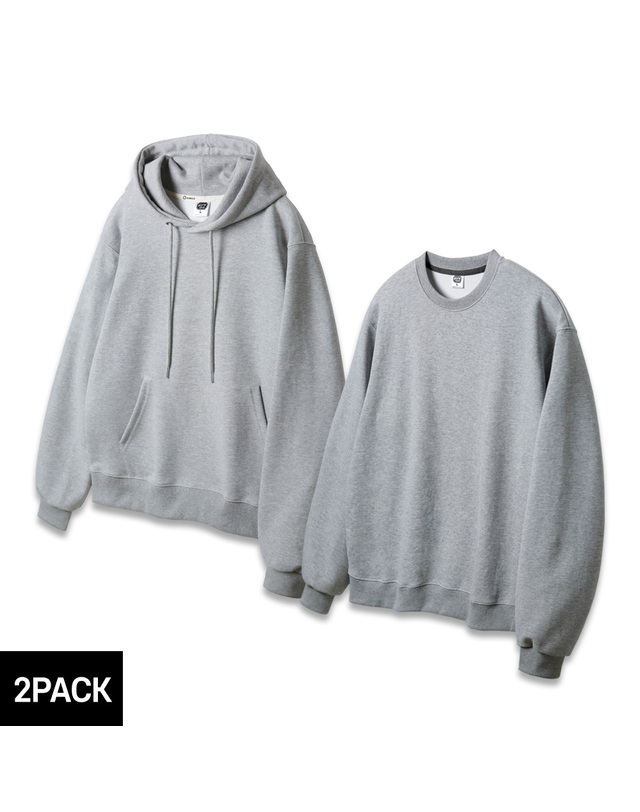 앨빈클로 [2PACK] 앨빈클로 레귤러핏 무지 후드티/맨투맨 2종 패키지 착용컷