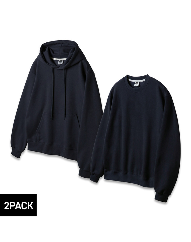 앨빈클로 [2PACK] 앨빈클로 레귤러핏 무지 후드티/맨투맨 2종 패키지 착용컷