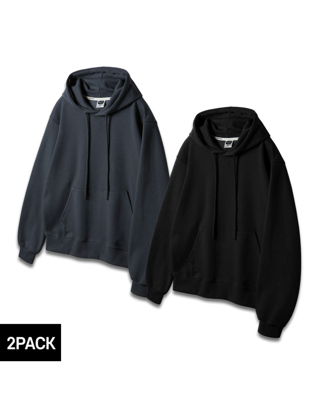 앨빈클로 [2PACK] 앨빈클로 레귤러핏 무지 후드티 2종 패키지 착용컷