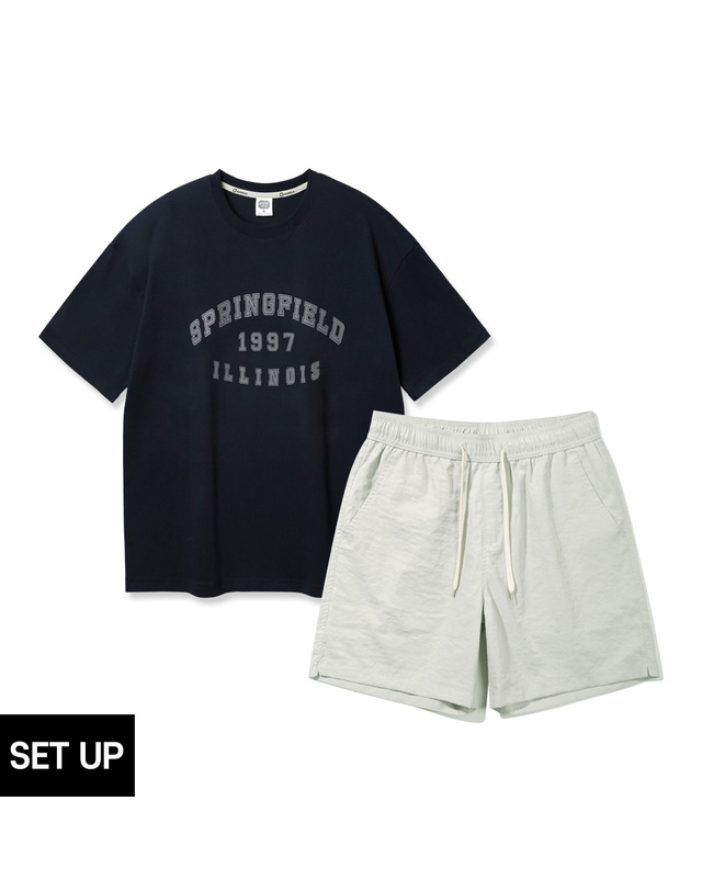 앨빈클로 [SET] 앨빈클로 스프링필드 오버핏 반팔티 바이오워싱 멀티 하프 팬츠 셋업 착용컷