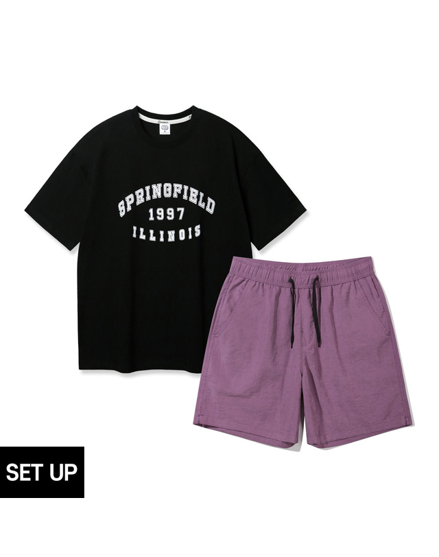 앨빈클로 [SET] 앨빈클로 스프링필드 오버핏 반팔티 바이오워싱 멀티 하프 팬츠 셋업 착용컷