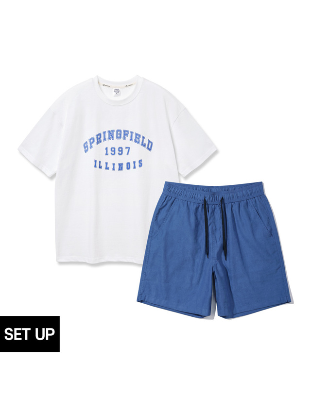 앨빈클로 [SET] 앨빈클로 스프링필드 오버핏 반팔티 바이오워싱 멀티 하프 팬츠 셋업 착용컷