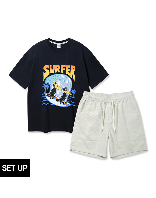 앨빈클로 [SET] 앨빈클로 서퍼 오버핏 반팔티 썸머 바이오위싱 멀티 하프 팬츠 셋업 착용컷