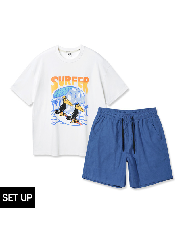 앨빈클로 [SET] 앨빈클로 서퍼 오버핏 반팔티 썸머 바이오위싱 멀티 하프 팬츠 셋업 착용컷