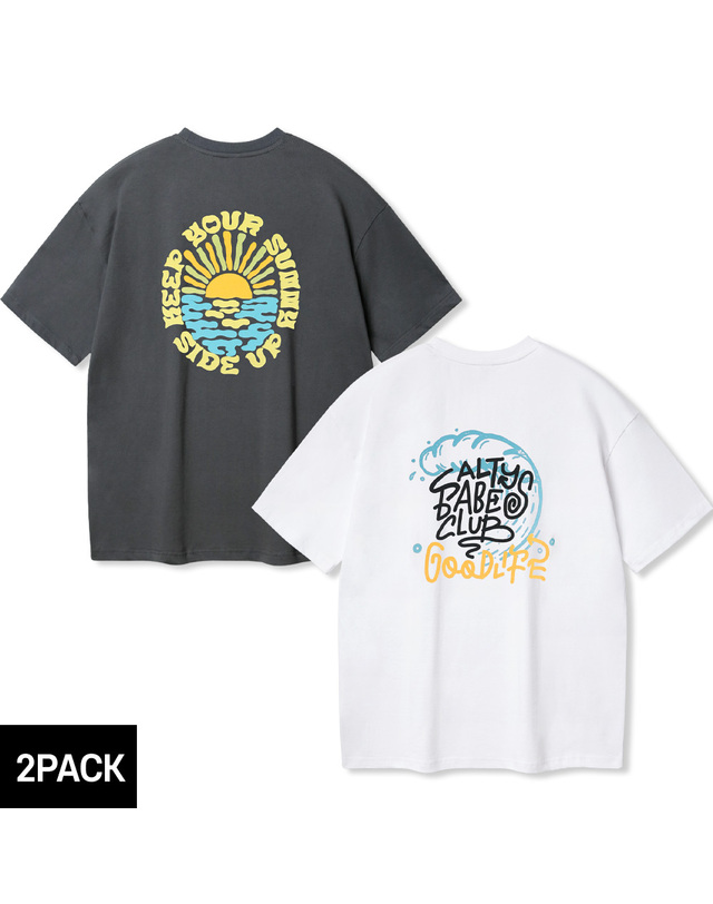 앨빈클로 [2PACK] 앨빈클로 SUNNY SIDE UP GOODLIFE 오버핏 반팔티 2종 패키지 착용컷