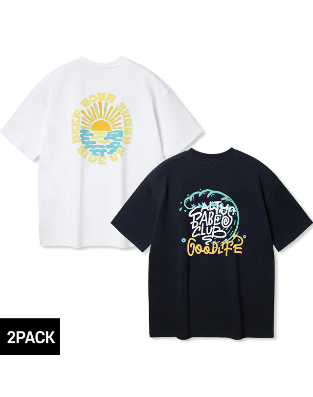 앨빈클로 [2PACK] 앨빈클로 SUNNY SIDE UP GOODLIFE 오버핏 반팔티 2종 패키지 착용컷