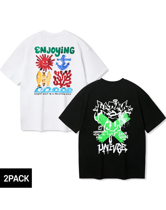 앨빈클로 [2PACK] 앨빈클로 KARMA ENJOYING 오버핏 반팔티 2종 패키지 착용컷