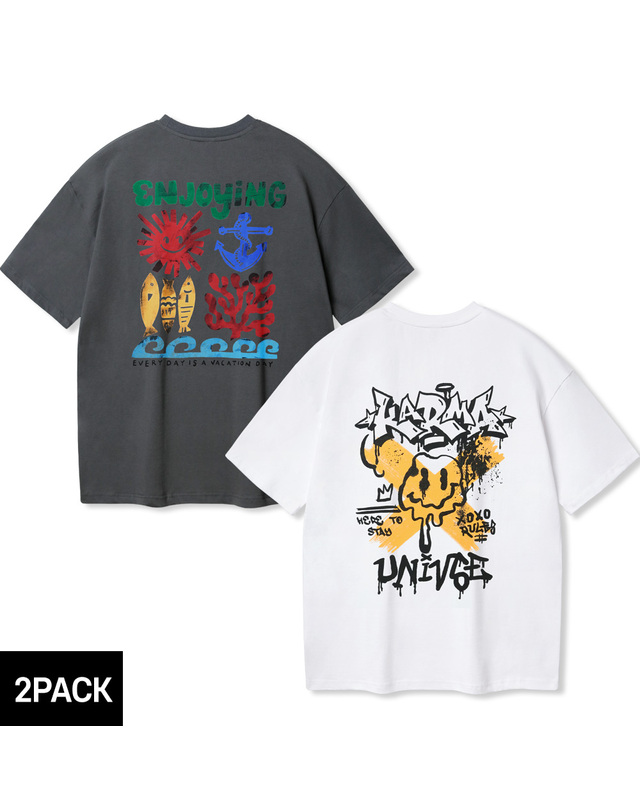 앨빈클로 [2PACK] 앨빈클로 KARMA ENJOYING 오버핏 반팔티 2종 패키지 착용컷