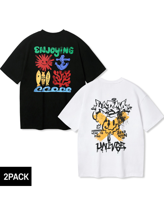 앨빈클로 [2PACK] 앨빈클로 KARMA ENJOYING 오버핏 반팔티 2종 패키지 착용컷