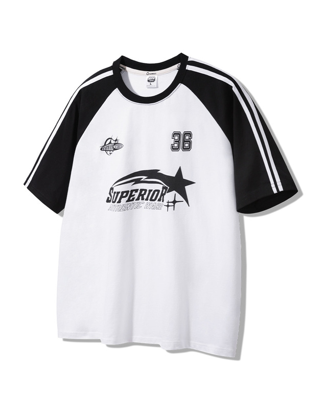 앨빈클로 앨빈클로 SUPERIOR 레글런 배색 트랙 오버핏 반팔티 AST4819 (2 COLOR) 착용컷