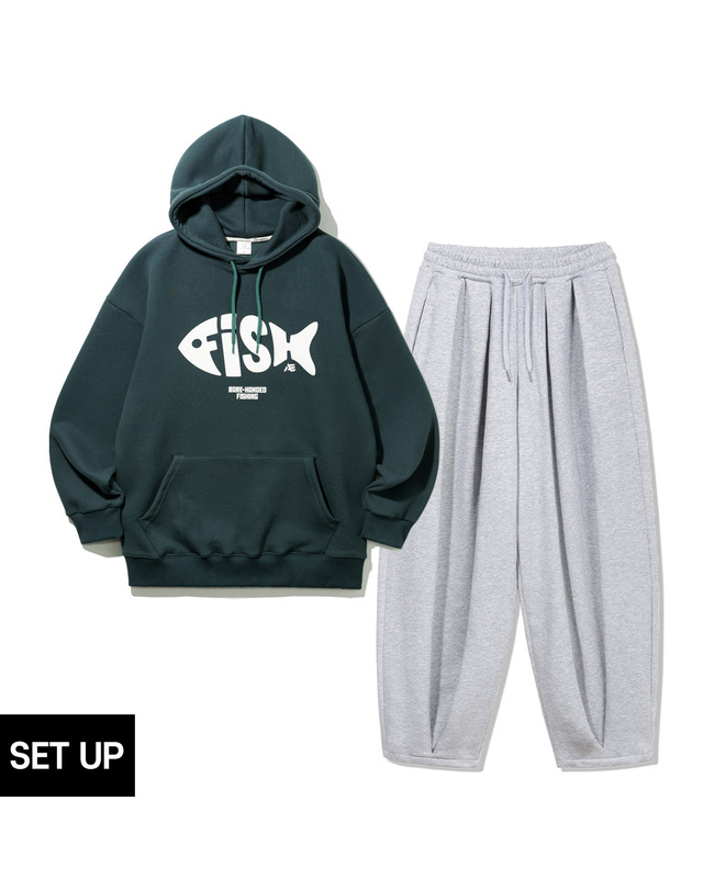 앨빈클로 [SET] 앨빈클로 피쉬 오버핏 후드티 벌룬 와이드 팬츠 셋업 착용컷