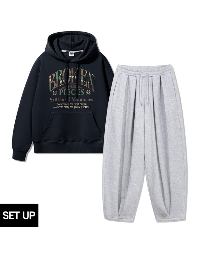 앨빈클로 [SET] 앨빈클로 BROKEN CAMO 오버핏 후드티 벌룬 와이드 팬츠 셋업 착용컷