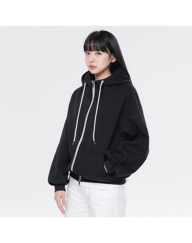 앨빈클로 [본딩] 앨빈클로 베이직 하이넥 시그니처 투웨이 후드집업 DLX3104 (2 COLOR) 착용컷