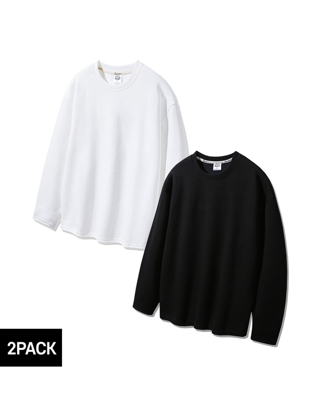 앨빈클로 [2PACK] 앨빈클로 더블코튼 무지 오버핏 긴팔티 2종 패키지 착용컷
