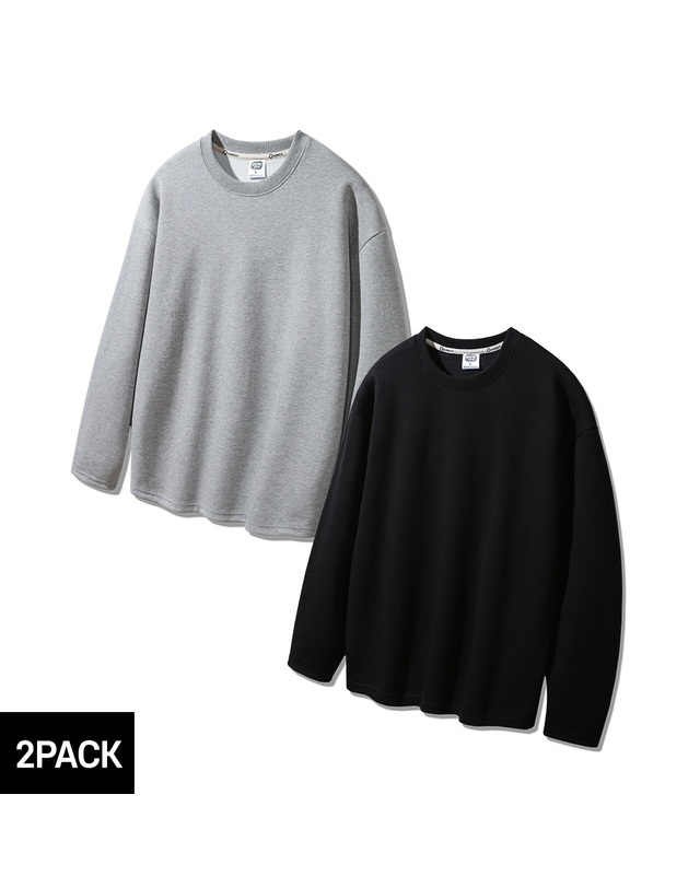앨빈클로 [2PACK] 앨빈클로 더블코튼 무지 오버핏 긴팔티 2종 패키지 착용컷