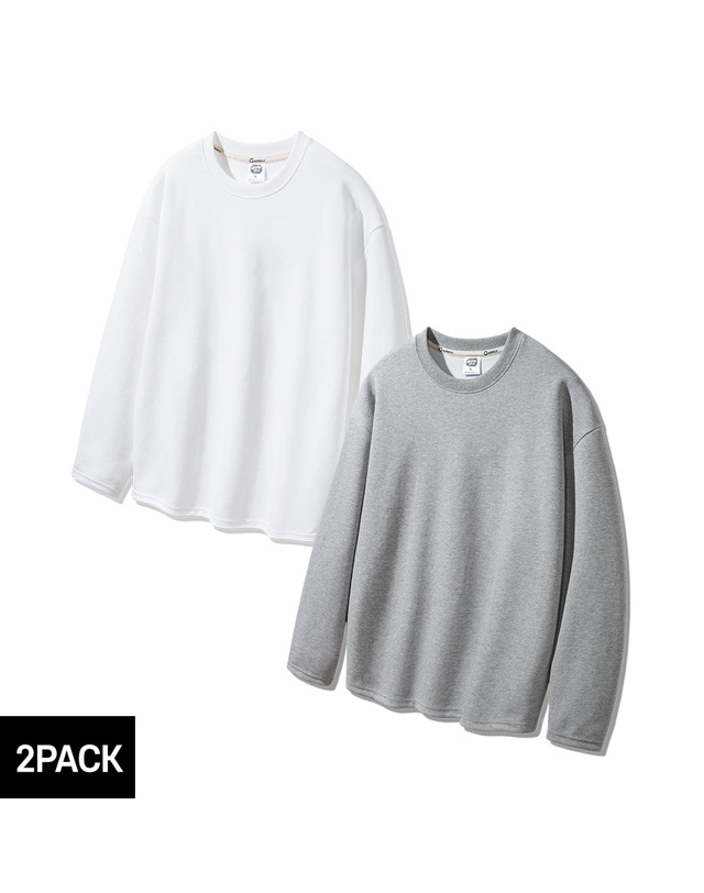 앨빈클로 [2PACK] 앨빈클로 더블코튼 무지 오버핏 긴팔티 2종 패키지 착용컷