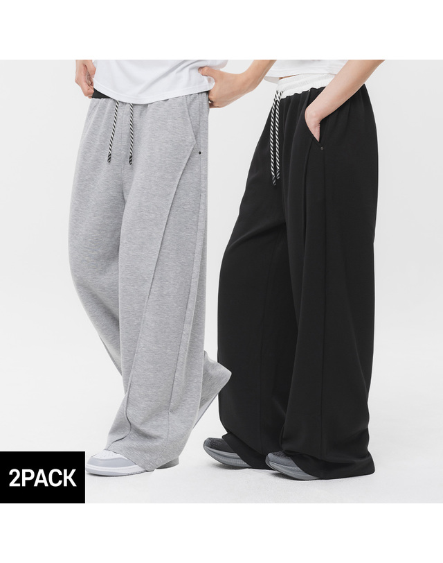 앨빈클로 [2PACK] 앨빈클로 스트링 포인트 밴딩 컬러 스웨트 팬츠 2종 패키지 착용컷