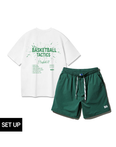 [SET] 앨빈클로 BASKETBALL 반팔티셔츠 스트링 포인트 우븐 반바지 셋업