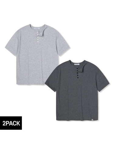 [2PACK] 앨빈클로 골지 5버튼 헨리넥 크롭핏 반팔티 2종 패키지