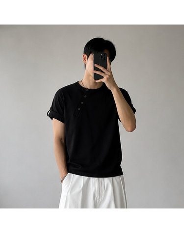 앨빈클로 사선 헨리넥 롤업 반팔티 AST3684 (3COLOR)