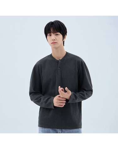 앨빈클로 소프트 골지 버튼 헨리넥 긴팔티 DLX3122 (4COLOR)