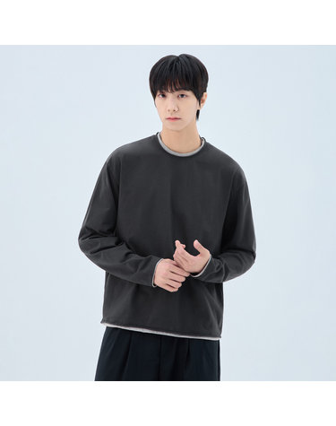 앨빈클로 롤링 배색 레이어드 오버핏 긴팔 티셔츠 AVT979 (4COLOR)