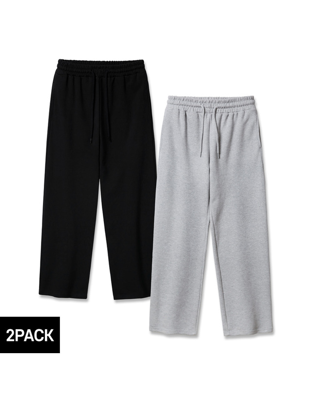 앨빈클로 [기모][2PACK] 앨빈클로 무지 세미 와이드 트레이닝 팬츠 2종 패키지 착용컷