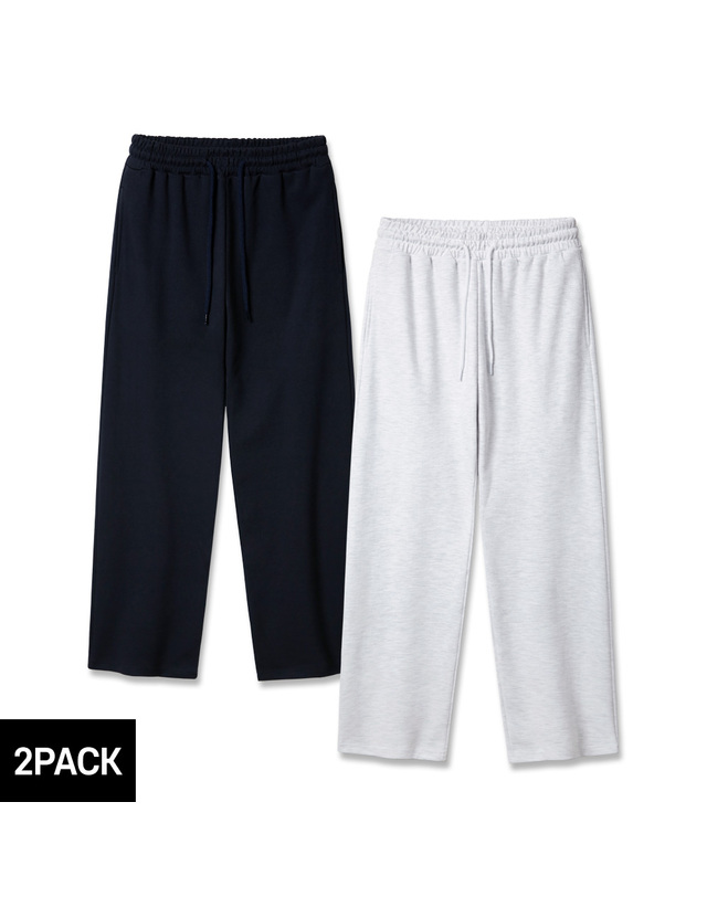 앨빈클로 [더블코튼][2PACK] 앨빈클로 무지 세미 와이드 트레이닝 팬츠 2종 패키지 착용컷