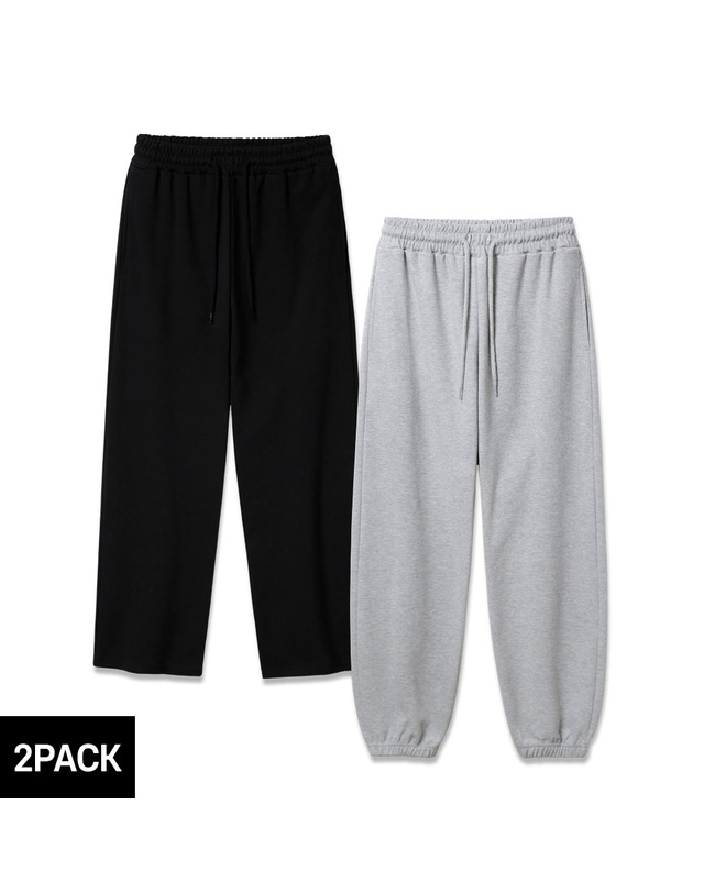 앨빈클로 [2PACK] 앨빈클로 무지 기모 조거/세미와이드 트레이닝 팬츠 2종 패키지 착용컷