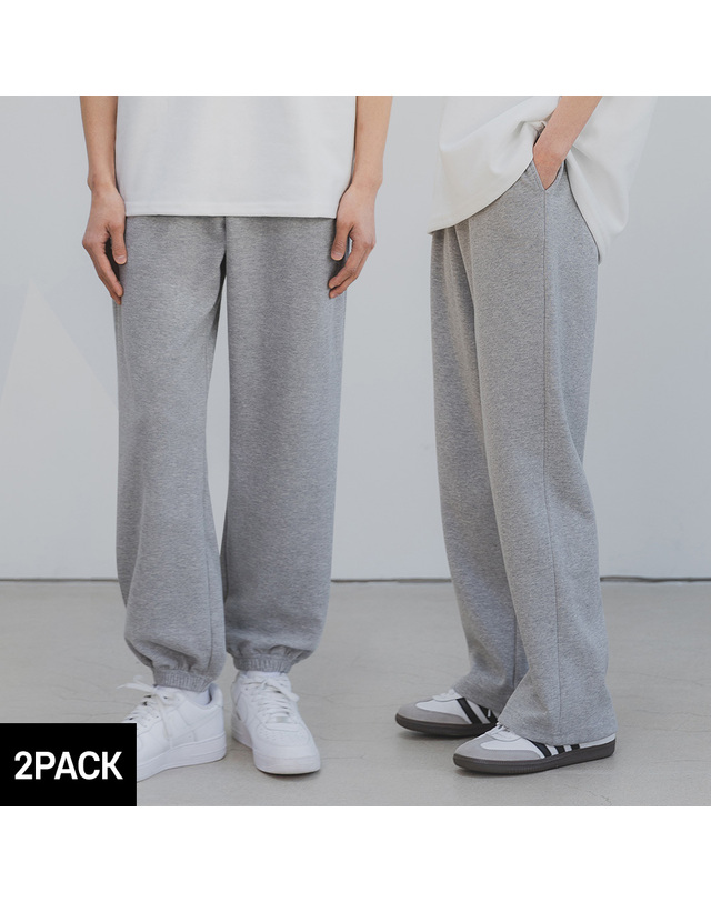 앨빈클로 [2PACK] 앨빈클로 무지 기모 조거/세미와이드 트레이닝 팬츠 2종 패키지 착용컷