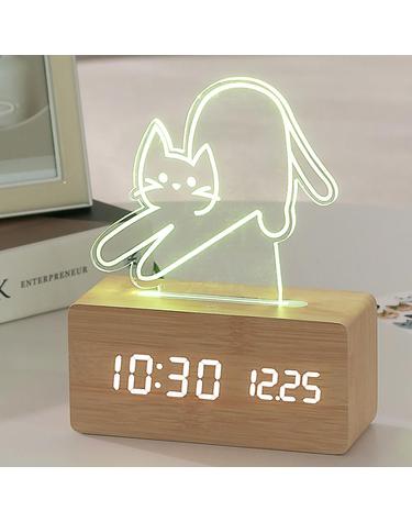 플라이토 우드냥 무드등 인테리어 LED 탁상시계