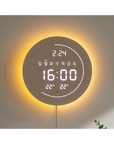 플라이토 3세대 백라이트 터닝 플랫 원형 온습도 LED 벽시계 19cm / 포토사은품