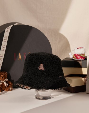 [DAKS HAT]블랙 곰돌이자수 부클 양면 남녀공용 버킷햇