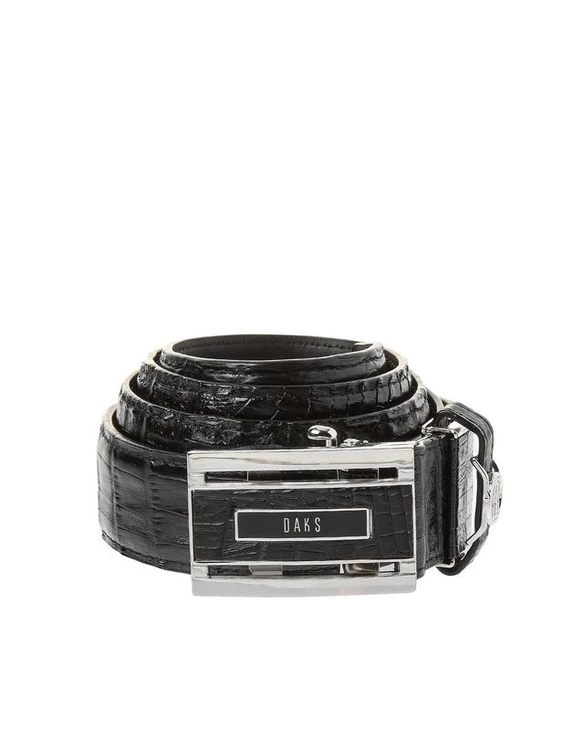 닥스 액세서리 [Premium][CAIMAN] 블랙 프리미엄 악어가죽 DAKS 로고 자동벨트 착용컷
