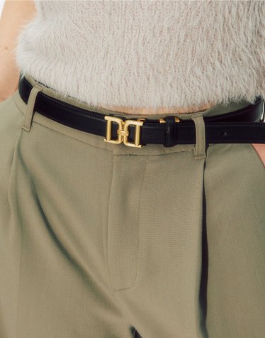 [여성벨트][DD Symbol] 블랙 DD메탈릭 골드 버클 소가죽 후크 여성벨트