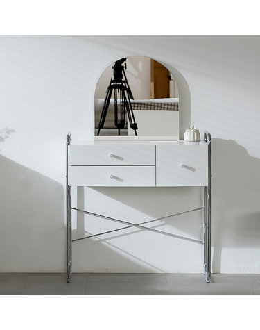 감각적인 화이트 스틸 화장품 서랍 수납 화장대 80cm (거울포함) TP1109