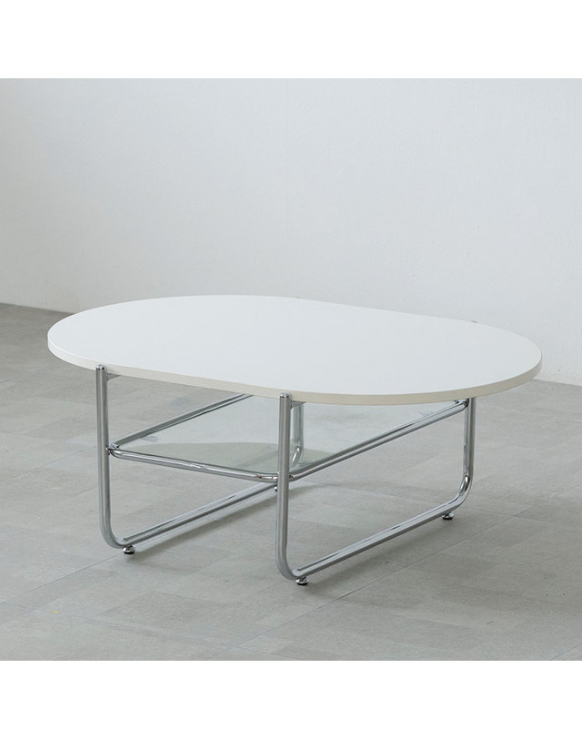 인터데코 감각적인 화이트 스틸 쇼파테이블 90cm (타원) TP1114 착용컷