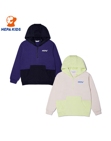 NEPA KIDS 네파키즈  네크 짚 후드 컬러블럭 기모 티셔츠 KHF6003
