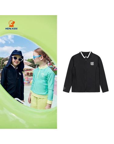 NEPA KIDS 네파키즈 공용 시크블랙 래시가드 집업탑 KKD3017