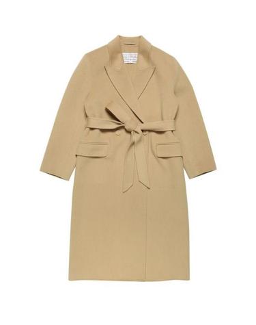 [해외직구] 26 FW 리파인 클래식 칼라 라이트 베이지 캐시미어 블렌드 롱 벨티드 웨이스트 코트